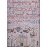 A 19th century alphabetical and numerical sampler with flowers and animals, worked by Mary Stirton?,