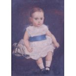 A P Dixon: an oil on canvas, child with a rocking horse, 12" x 9", in gilt frame