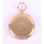 A yellow metal cased pocket watch with engine turned decoration, white enamel dial with Roman