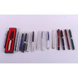 A Parker fountain pen, a Waterman fountain pen and a number of other pens and pencils