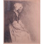 Mortimer Menpes: a signed etching, elderly woman, "Printed by Mortimer Menpes for Mrs West", 11 1/4"