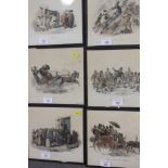 G Dura: six hand-coloured lithographs, Italian scenes circa 1850, "Calesso", "Missione" and others