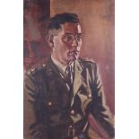 An oil on canvas portrait of a military man, verso a portrait of the artist painting, 30" x 20"
