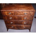 A Georgian mahogany chest of four long graduated drawers on splay bracket supports, 36" wide