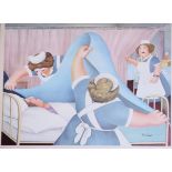 † Beryl Cook: a signed colour print, three nurses changing a patient's bed, published 1983 by