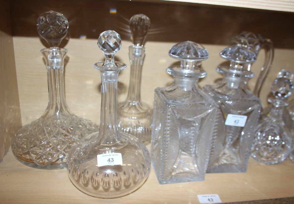 A pair of cut glass spirit decanters, a ships decanter, four onion-shaped decanters and five other - Image 2 of 3