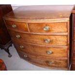 A 19th century mahogany bowfront chest of two short and three long drawers (cut down), 41" wide