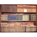 A collection of 19th century tooled leather books, including "Byron's Life and Works", Vols 1-17,