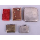 A silver vesta case and matching cigarette case, 4oz troy approx, a gilt metal evening purse and a