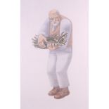 † William Roberts?: study of a bearded man with kindling, scaled for enlargement, 21" x 13 1/2",