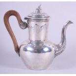 A bachelor's French 19th century silver coffee pot, marked "E Molle" to base