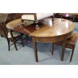 A 19th century mahogany "D" end dining table, with extra leaf, on moulded chamfered supports, 77"