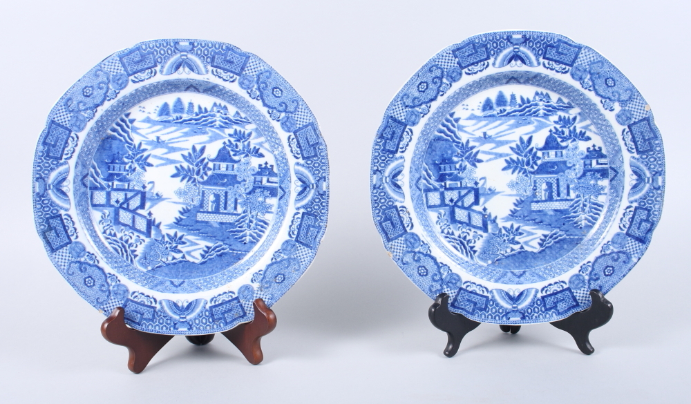 Two early 19th century proto Willow pattern plates