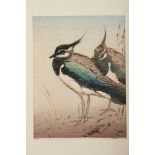 A W Seaby: a signed limited edition woodblock print, "Lapwings", 65/150, in ebonised strip frame