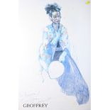 Geoffrey: a coloured print of a Japanese woman, pencil signed and dedicated by the artist, and a