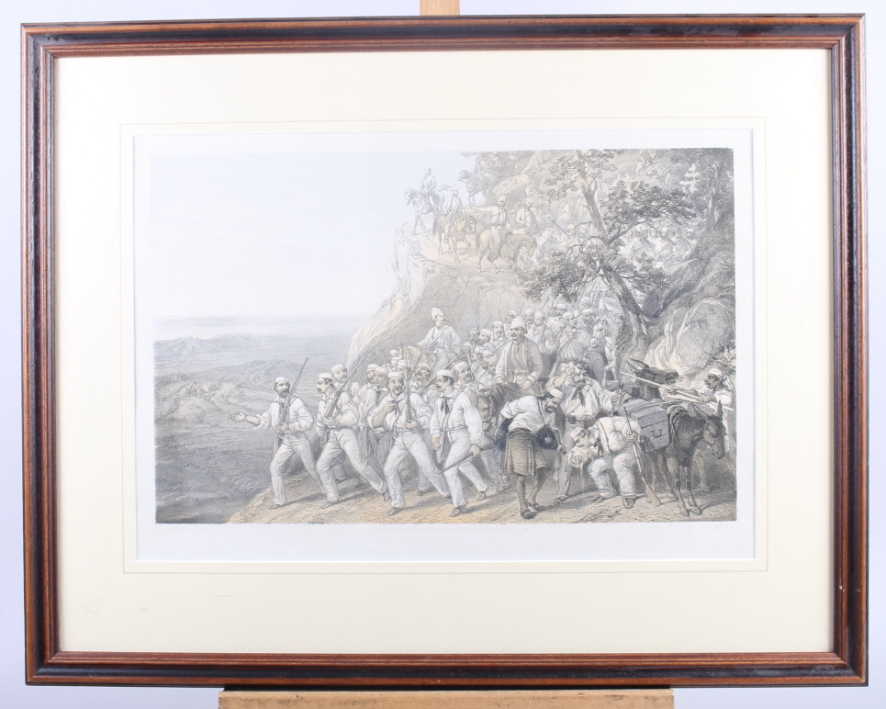 A 19th century lithograph, "The First Bengal Fusiliers Marching down from Dugshai", in strip - Image 2 of 4