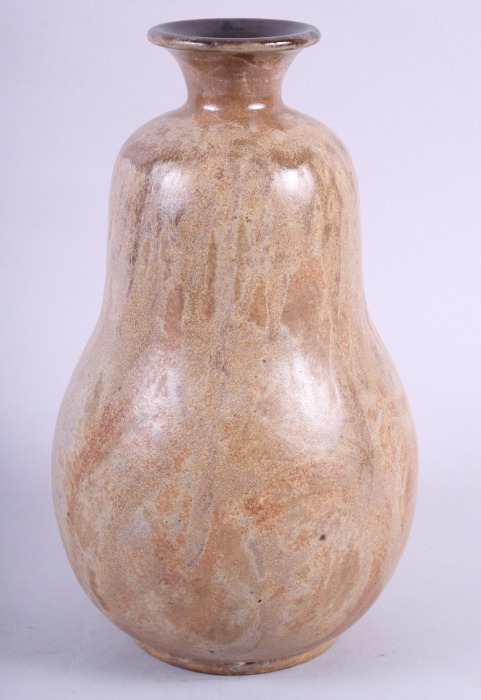 A 1930s French stoneware double gourd vase with hare's fur glaze, inscribed "J Courpent 37", 10"