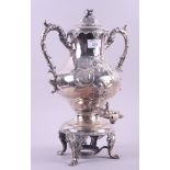 A 19th century silver plated and engraved hot water urn, on stand, 16" high