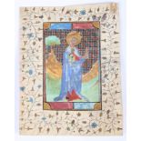 A Medieval illuminated manuscript page "Virgin of Wisdom", 6 1/4" x 4 5/8", with shields verso (