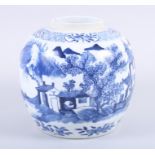A 19th century Chinese porcelain blue and white ginger jar with landscape decoration and double ring