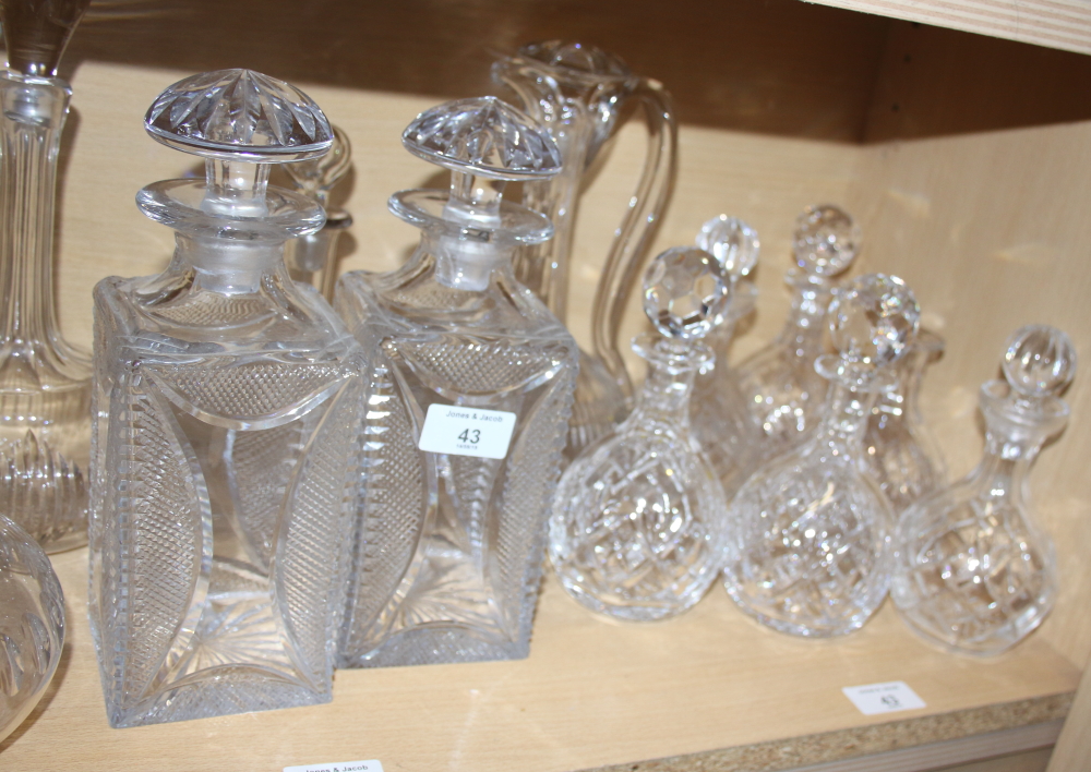 A pair of cut glass spirit decanters, a ships decanter, four onion-shaped decanters and five other - Image 3 of 3