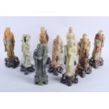 A set of eight Chinese carved soapstone immortals and a similar figure Lao Tzu