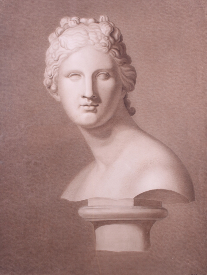 R Effinger, 1823: watercolours over pencil, study of the head of Venus, 20" x 15", in gilt frame