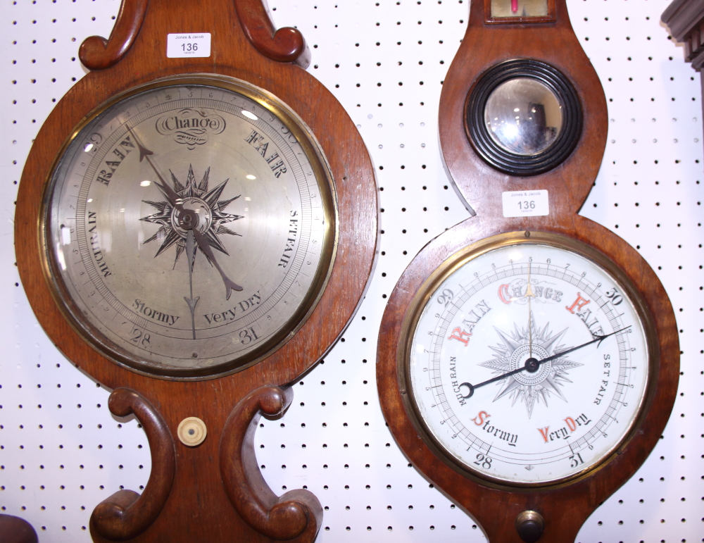 An oak cased barometer and another with a circular central mirror - Image 2 of 2