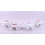 Four 19th century Chinese export teapots with floral decoration (damages)