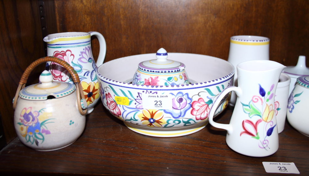 A 1950s Poole bowl with floral decoration, six preserve jars and cover, a jug and a number of - Image 2 of 3