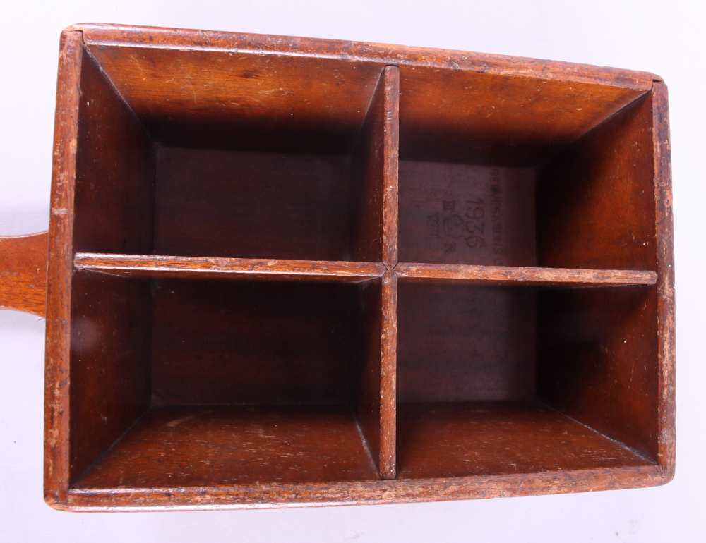 A mahogany Reeves & Sons Ltd four-division "offertory box", stamped 1936 Edward VIII, 11" wide - Image 2 of 3