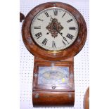 A mahogany cased wall clock with Roman numerals, painted dial and lower painted glass panel "
