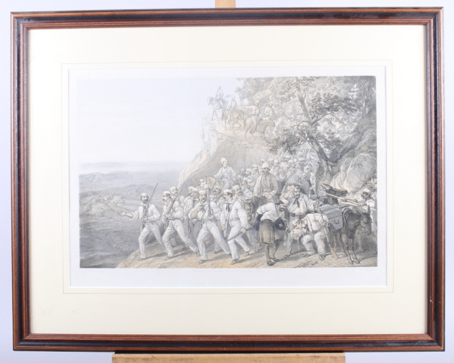 A 19th century lithograph, "The First Bengal Fusiliers Marching down from Dugshai", in strip - Image 2 of 3