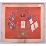 A WWI period embroidery, "Dieu et Mon Droit", decorated with regimental flags, unframed