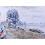 Russell Reeve: watercolours, "The Thames from Strand on the Green, 11" x 15", in strip frame