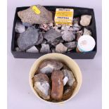 A collection of mineral and volcanic samples, including marcasite, volcanic glass, etc
