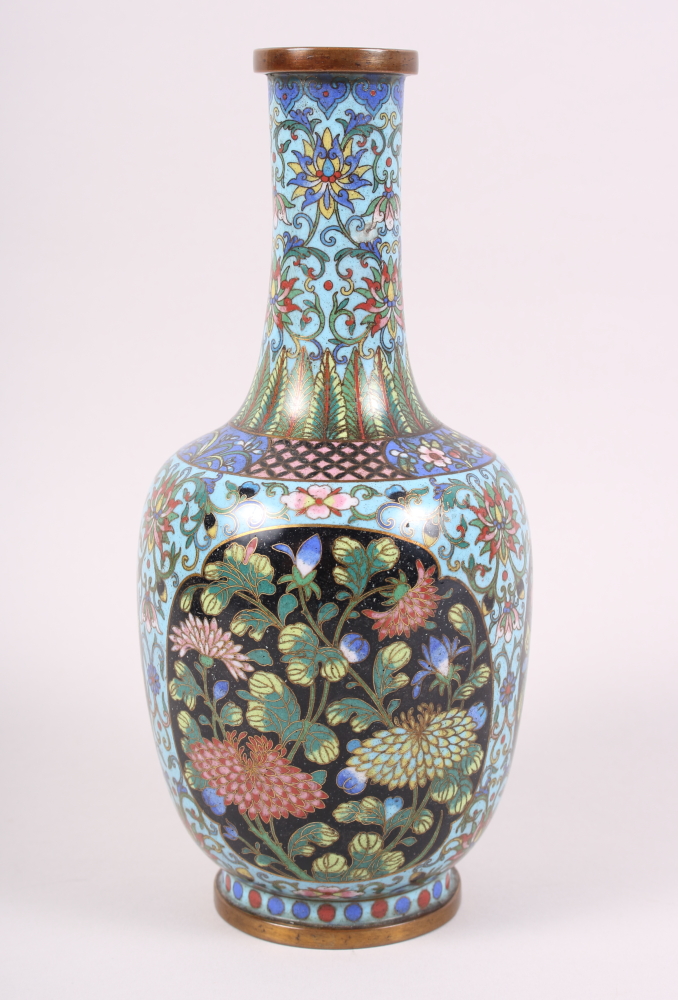 A cloisonne baluster vase, decorated chrysanthemum and other flora, 9" high