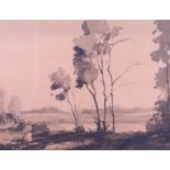 James Calder Kirkpatrick: watercolours, landscape with trees and figure, 8 1/2" x 11 1/2", in gilt