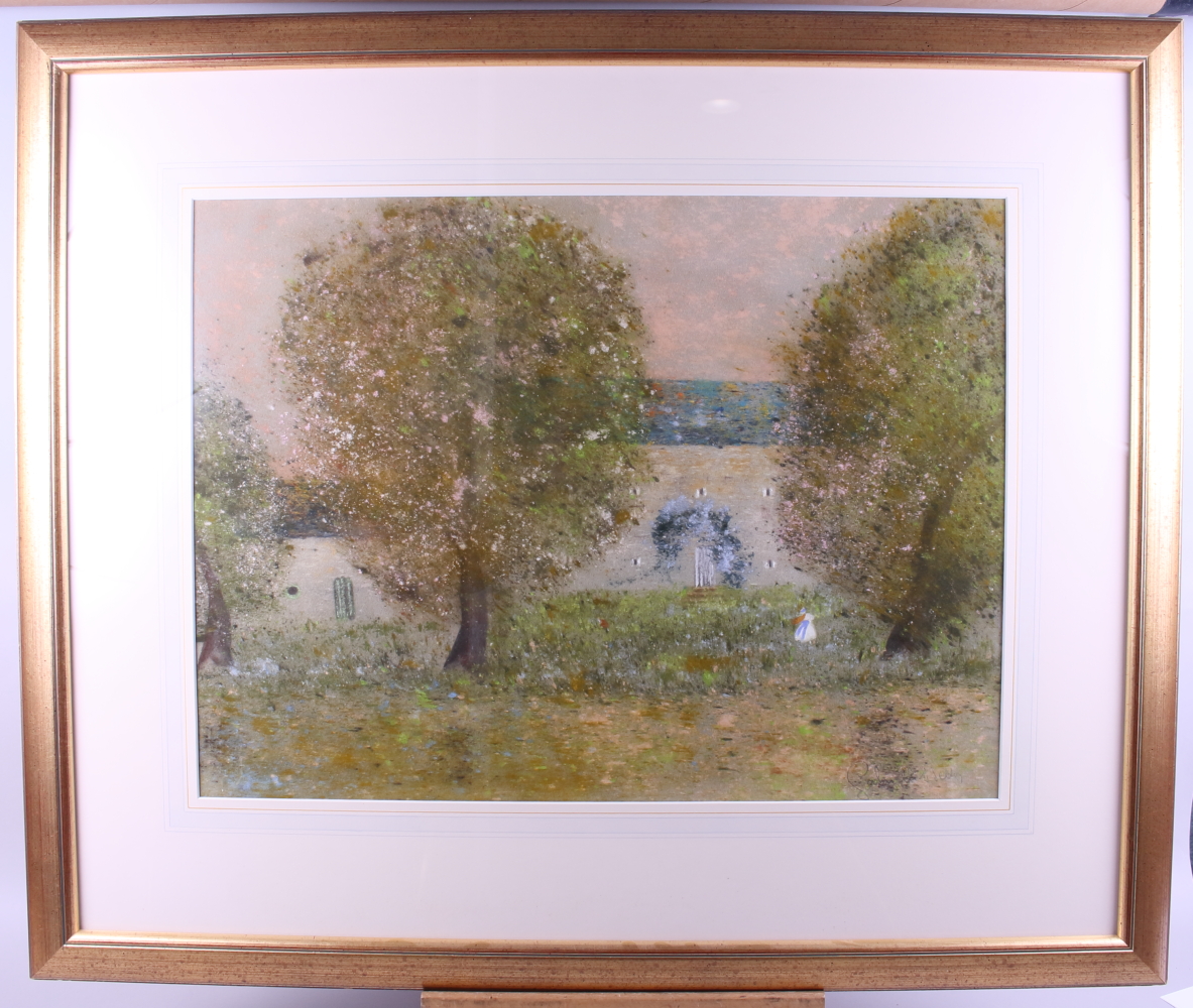 Gabrielle Bellocq: pastel, "Au Jardin du Chateau", 17 3/4" x 24", in gilt frame - Image 3 of 3