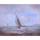 TBH: bodycolours, sailing boat on rough sea, 6 1/2" x 8 1/2", in gilt frame