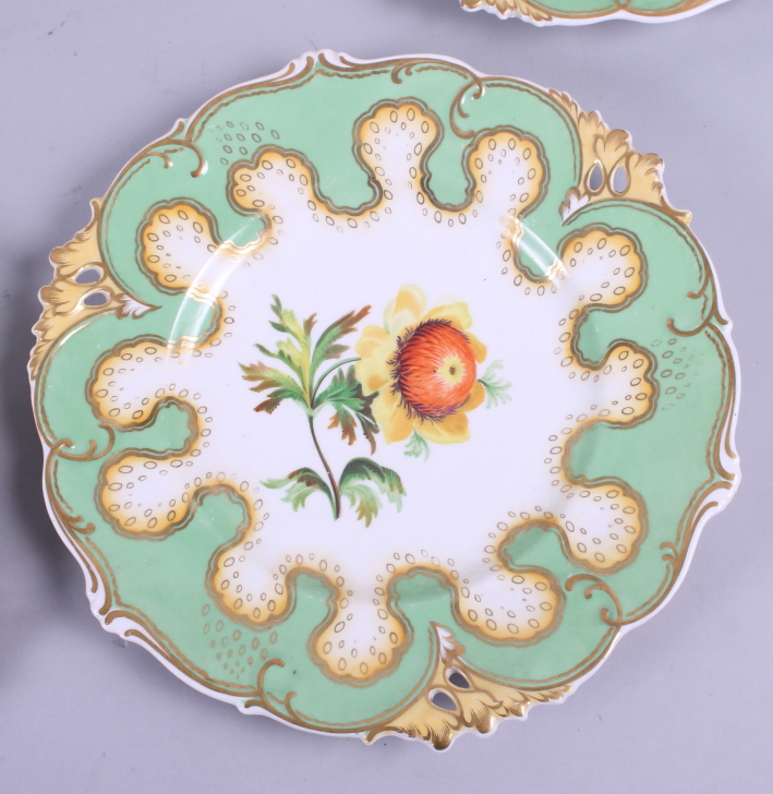 A 19th century part dessert service with botanical decoration (restoration to one plate) - Image 3 of 8