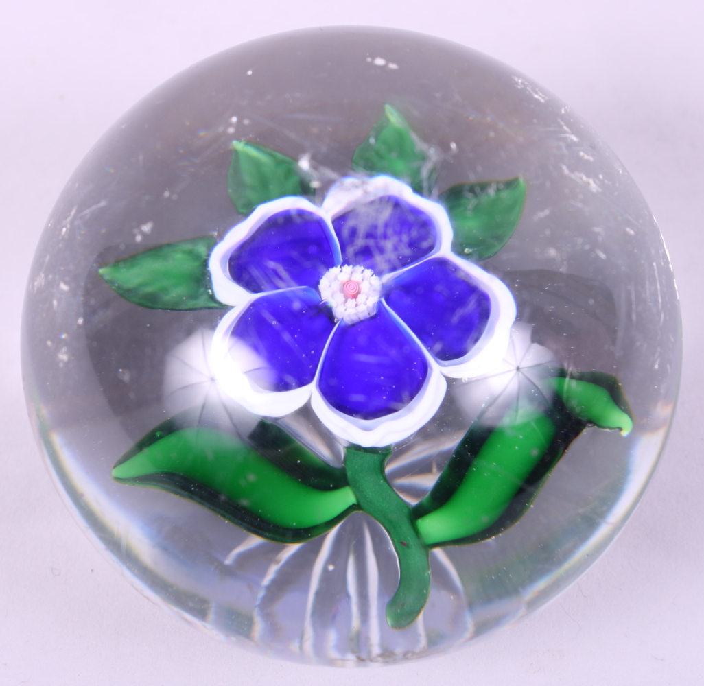 A Baccarat blue and white floral paperweight with star-cut base, 2 1/2" dia