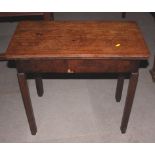 A 19th century mahogany fold-over top tea table, on chamfered supports, 29" wide