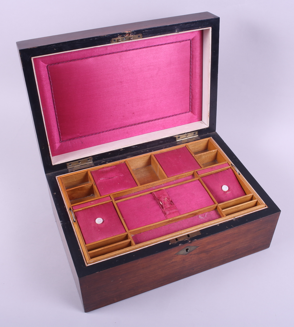 A mahogany and Tunbridge ware sewing box with string inlay and mother-of-pearl decoration, 13" - Image 3 of 4