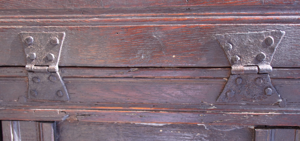 A late 17th century carved oak duedarn, the upper section enclosed two doors over two further doors, - Image 3 of 3