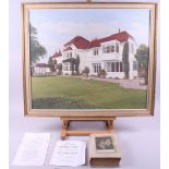 Dusinius: oil on canvas, Red Roofs, 21" x 25 1/2", in gilt frame, a companion vol,"Ivor" by W