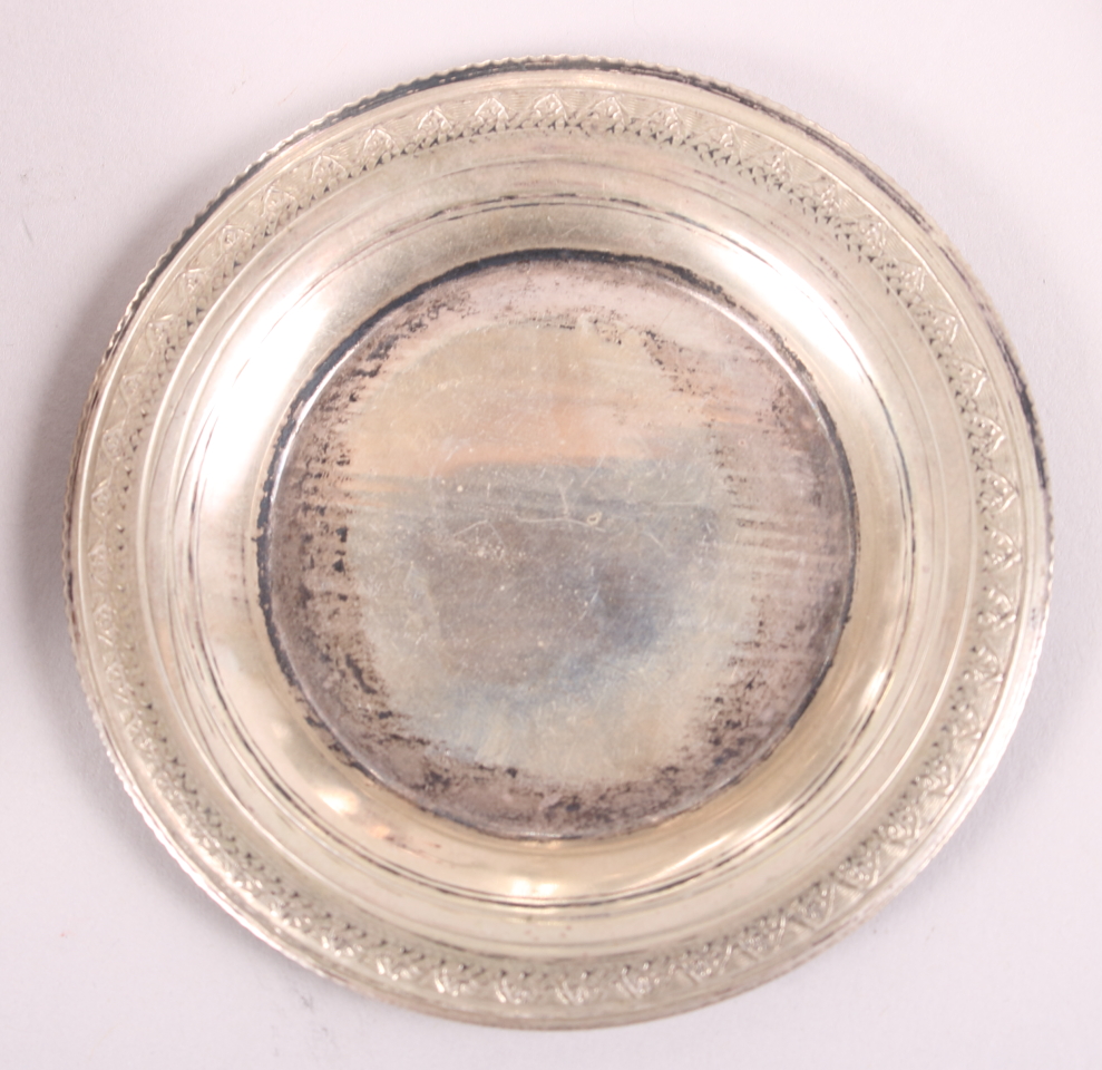 An Egyptian white metal pin tray, a silver plated embossed vase with floral decoration, a plated - Image 2 of 3