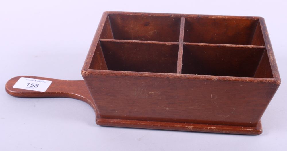 A mahogany Reeves & Sons Ltd four-division "offertory box", stamped 1936 Edward VIII, 11" wide