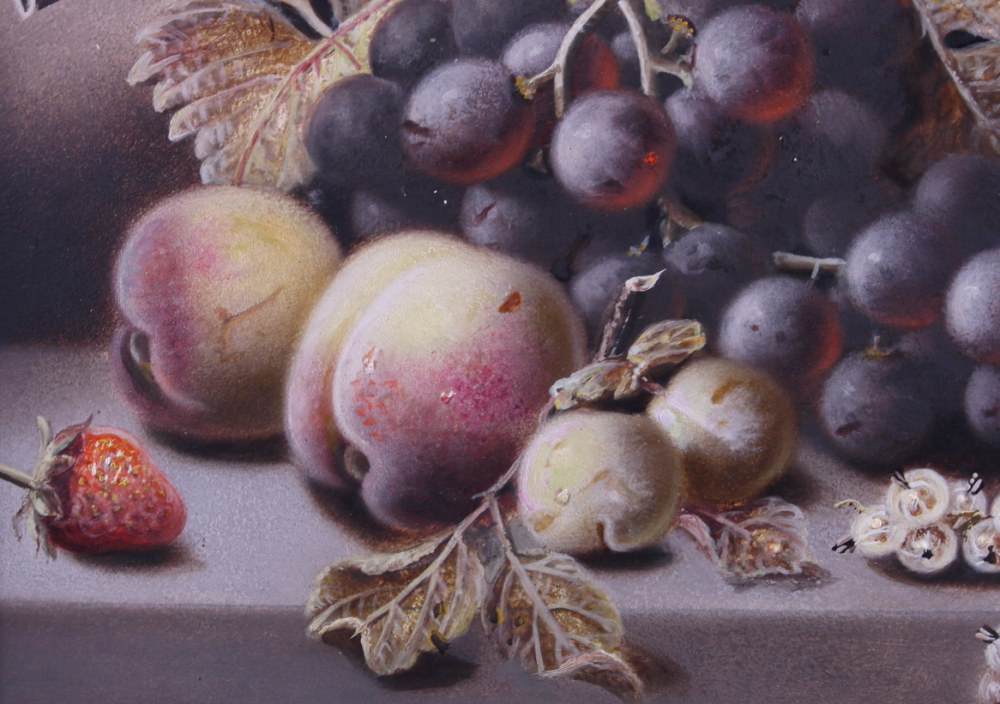 Oliver Clare: oil on board, still life of grapes, peaches and other fruit, 9" x 11 1/2", in black - Image 5 of 8