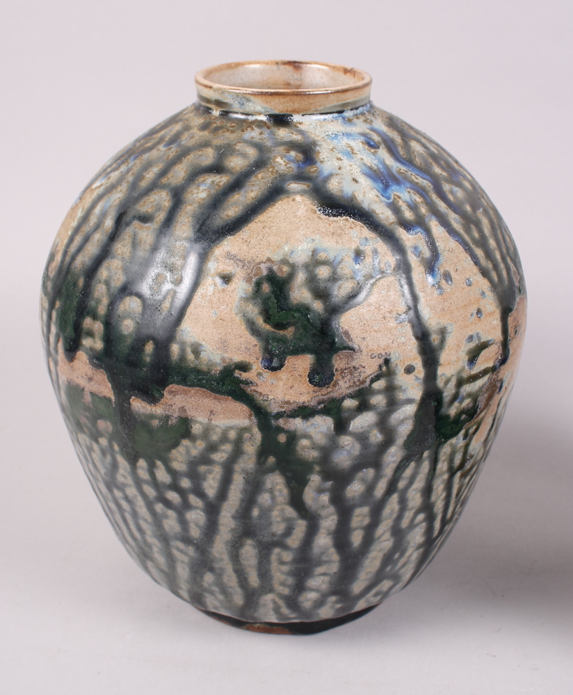 A Chinese "Ming" glazed pottery baluster vase and a similar smaller ginger jar - Image 3 of 11